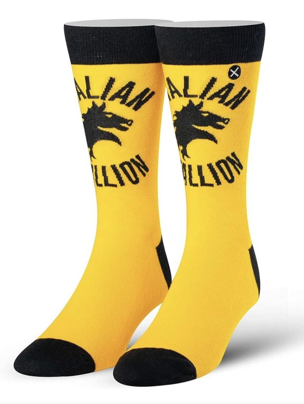 NWT Rocky Italian Stallion Odd Sox Crew Socks Yellow Black Fits Sizes 8–12